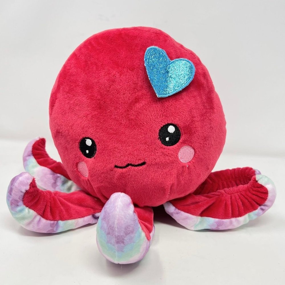 Red Octopus HugFun Plush Multicolor Tentacles 12"‎ Blue Heart - Free Shipping